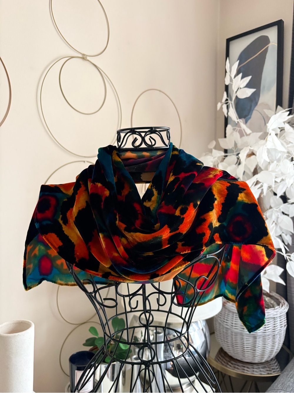 Colorful Watercolor Velvet Scarf 13 x 64